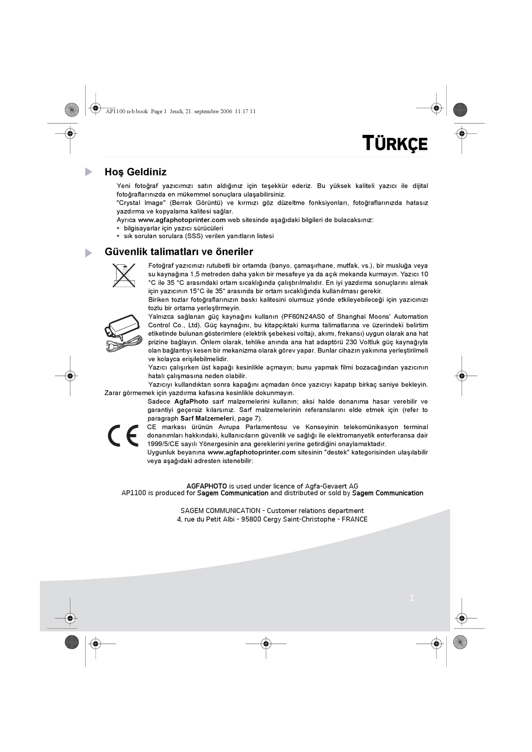 AGFA AP1100 manual Hoş Geldiniz, Güvenlik talimatları ve öneriler 