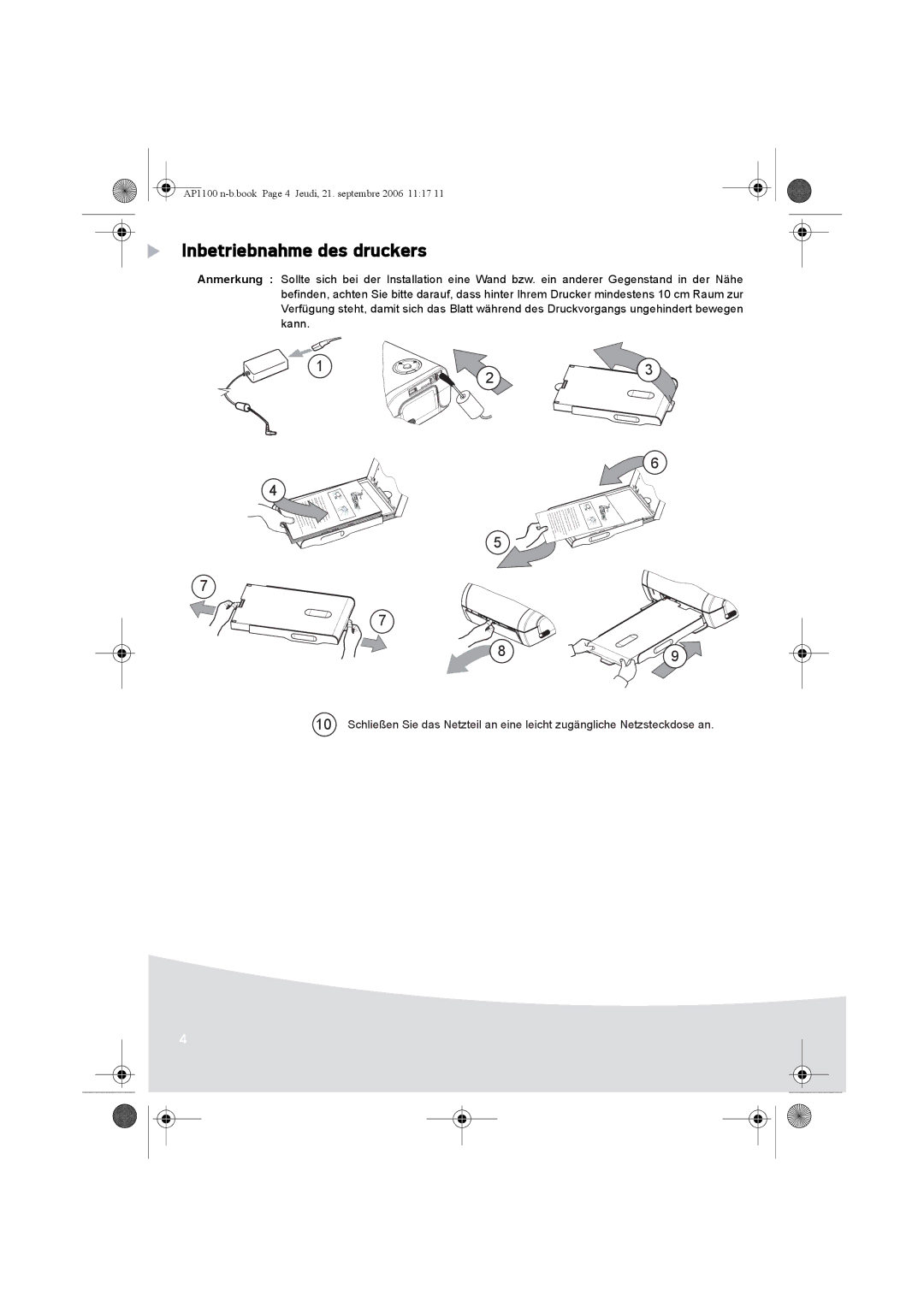 AGFA AP1100 manual Inbetriebnahme des druckers 