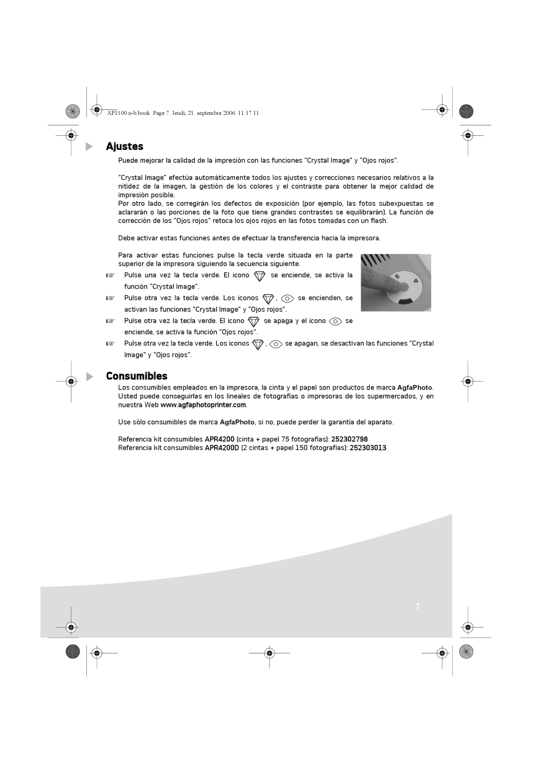 AGFA AP1100 manual Ajustes, Consumibles 