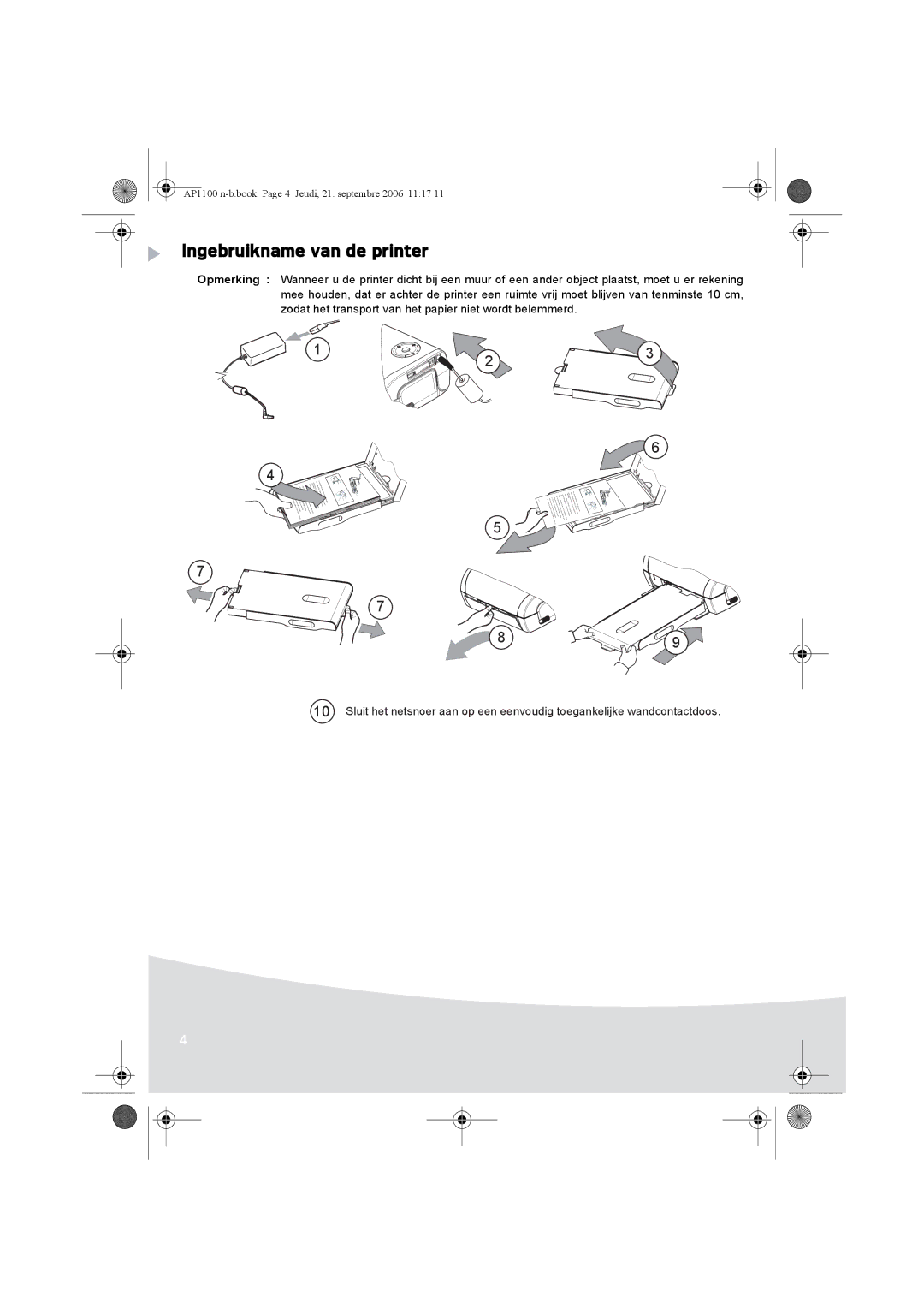 AGFA AP1100 manual Ingebruikname van de printer 