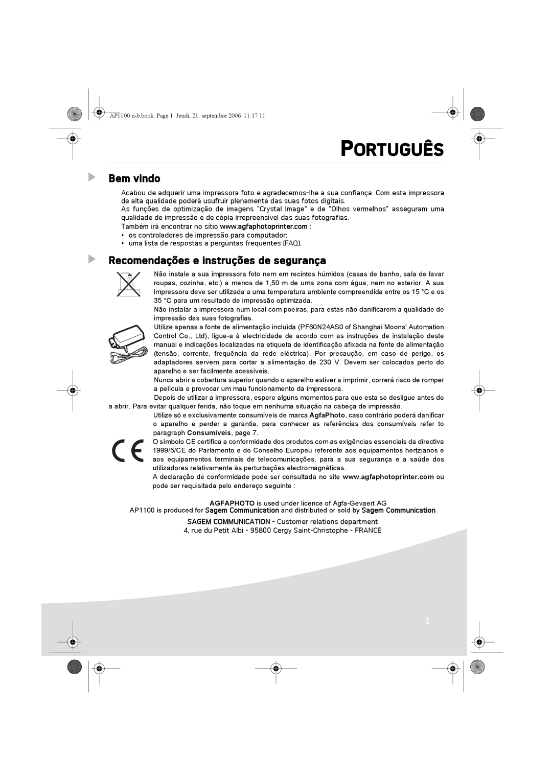 AGFA AP1100 manual Bem vindo, Recomendações e instruções de segurança 