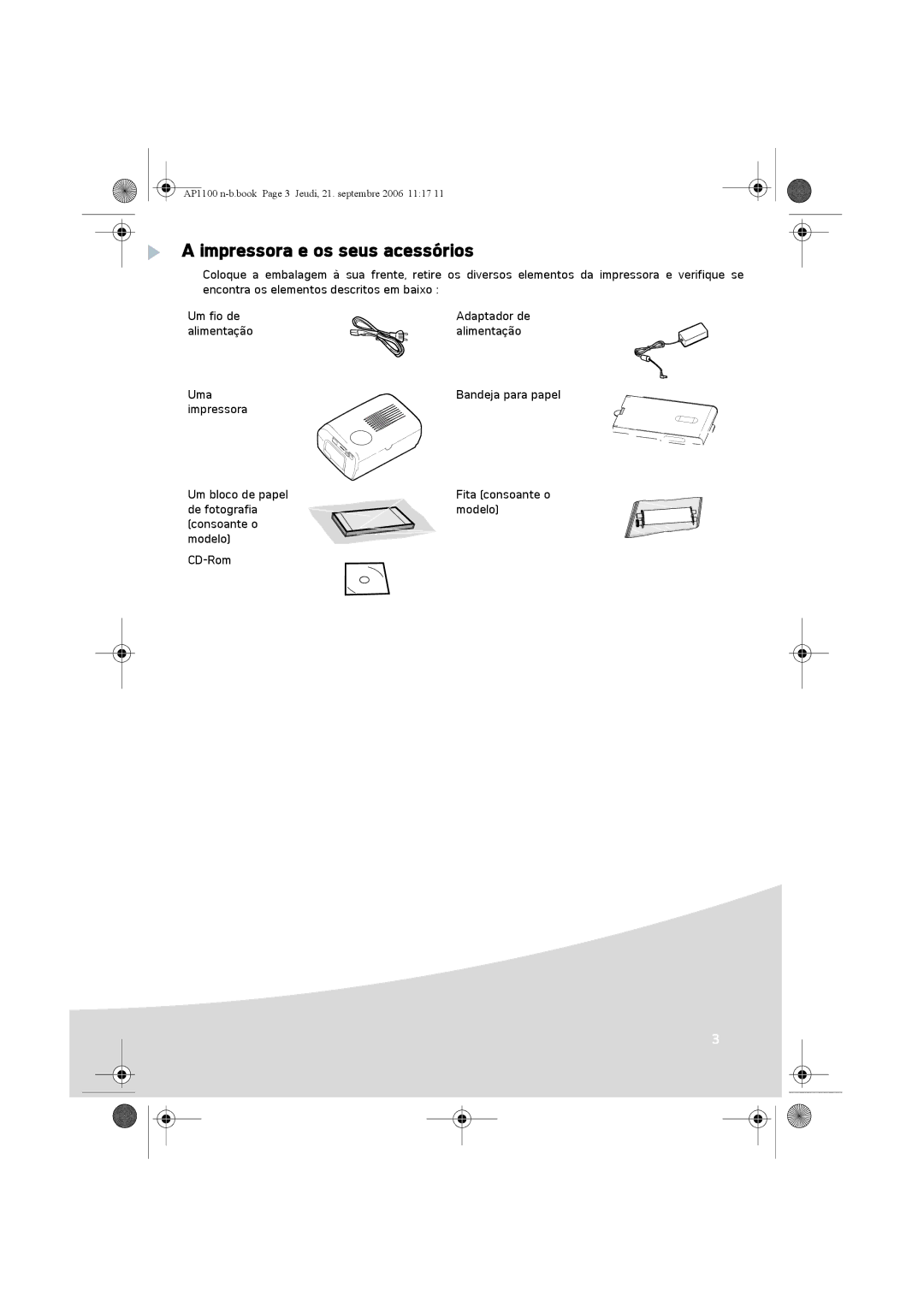 AGFA AP1100 manual Impressora e os seus acessórios 