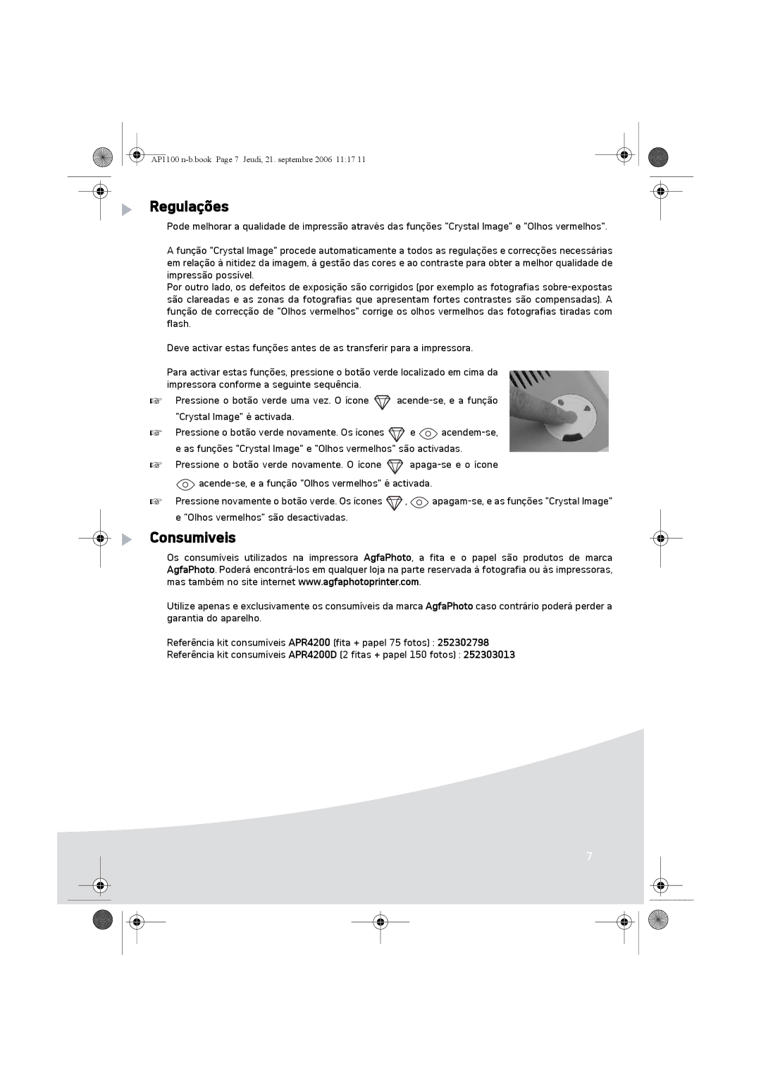 AGFA AP1100 manual Regulações, Consumiveis 