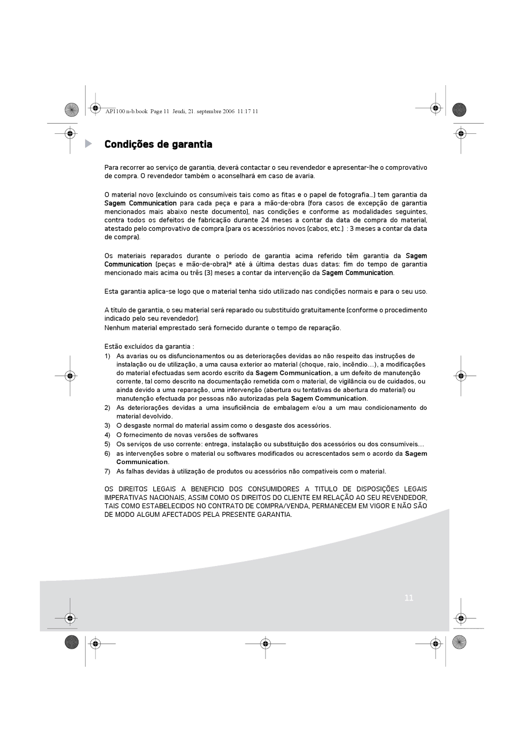 AGFA AP1100 manual Condições de garantia 