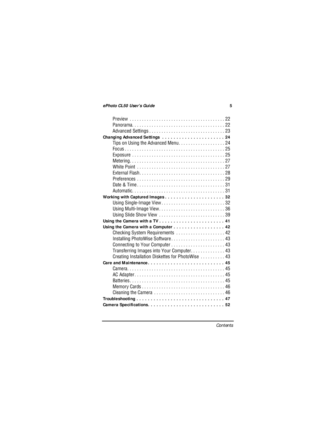 AGFA CL50 manual Troubleshooting Camera Specifications 