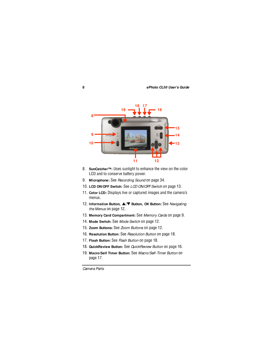 AGFA CL50 manual LCD ON/OFF Switch See LCD ON/OFF Switch on, Resolution Button See Resolution Button on 