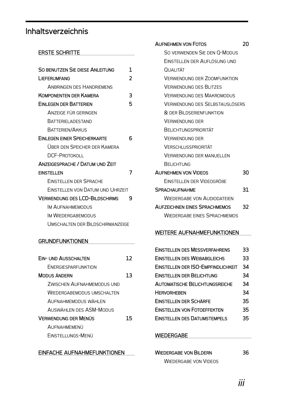 AGFA DC-1030I manual Inhaltsverzeichnis, Erste Schritte 