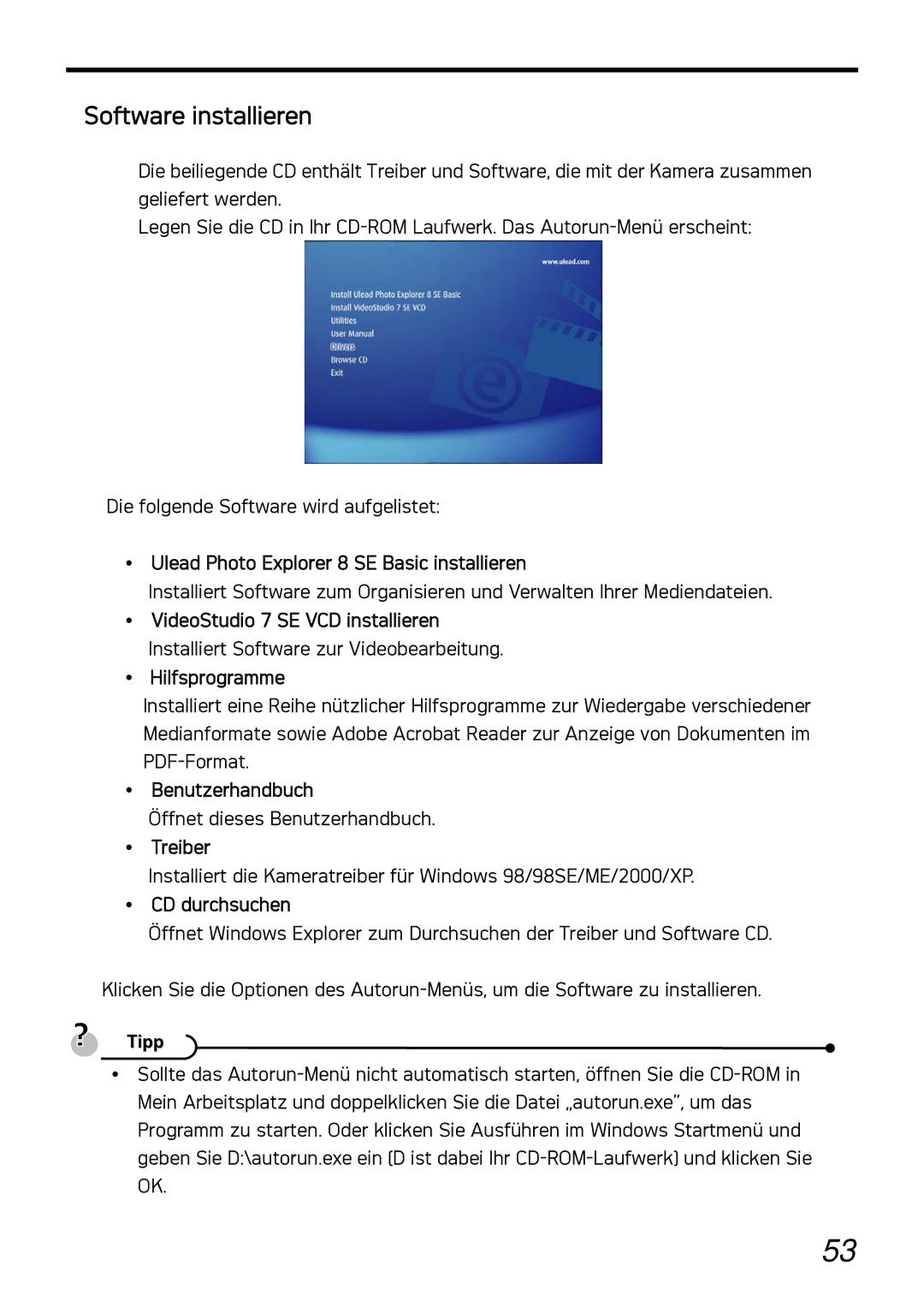 AGFA DC-1030I manual Software installieren 