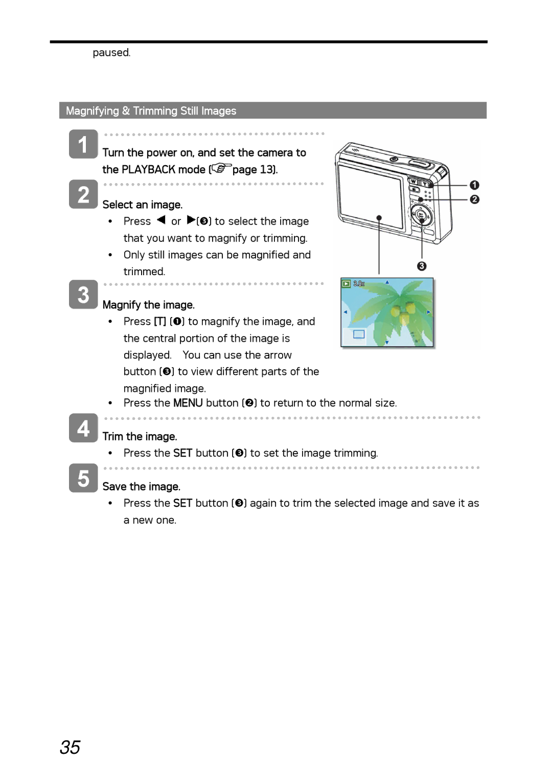 AGFA DC-1030I manual Magnifying & Trimming Still Images, Magnify the image, Trim the image, Save the image 