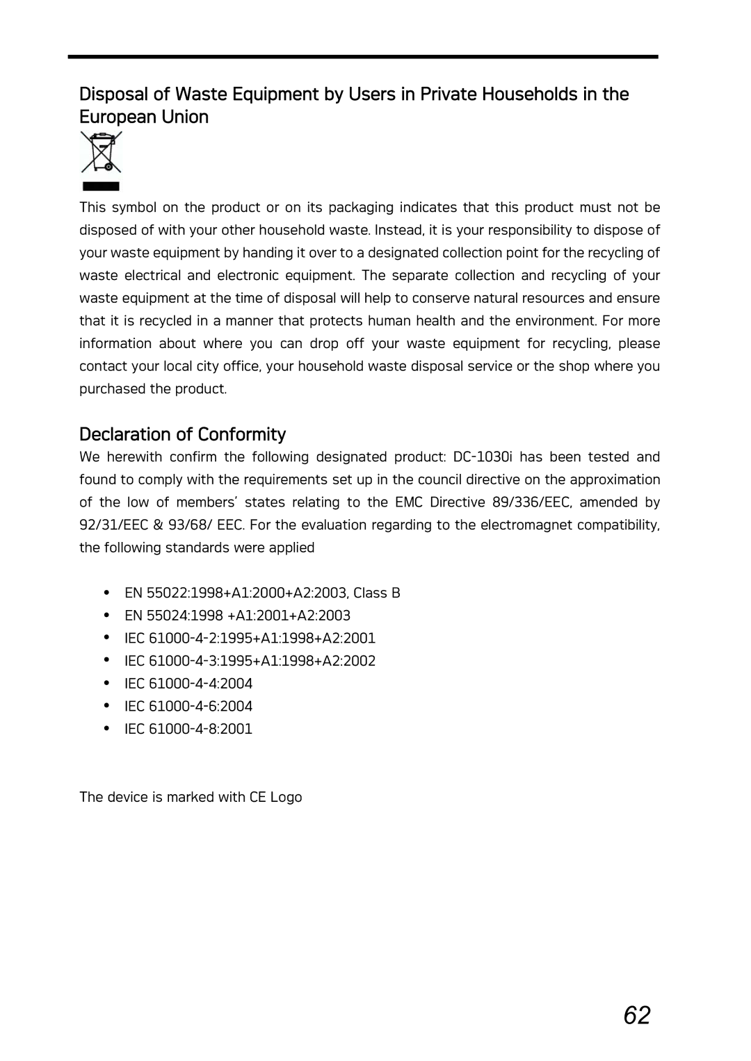 AGFA DC-1030I manual Declaration of Conformity 