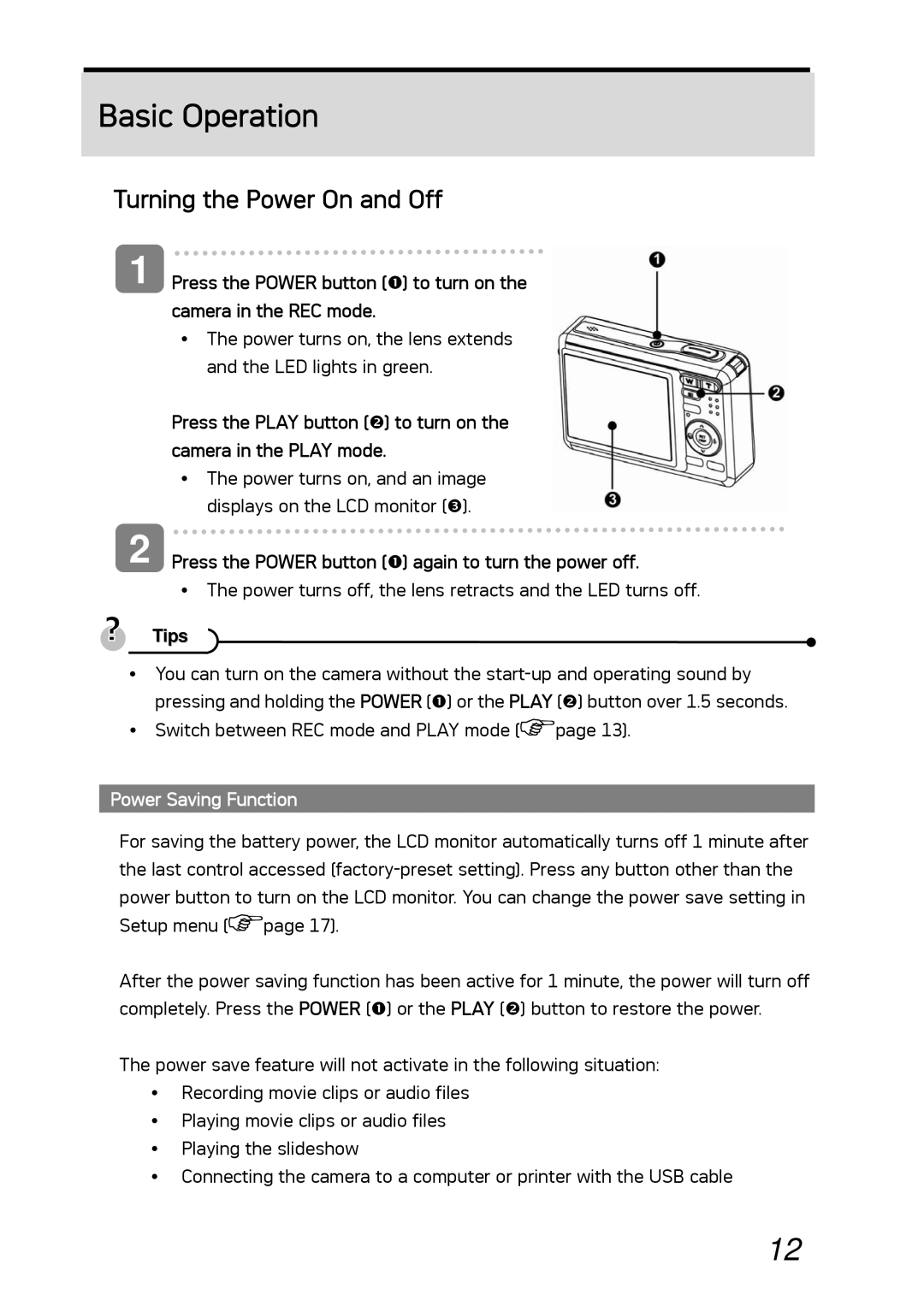 AGFA DC-530i Basic Operation, Turning the Power On and Off, Press the Power button n again to turn the power off 