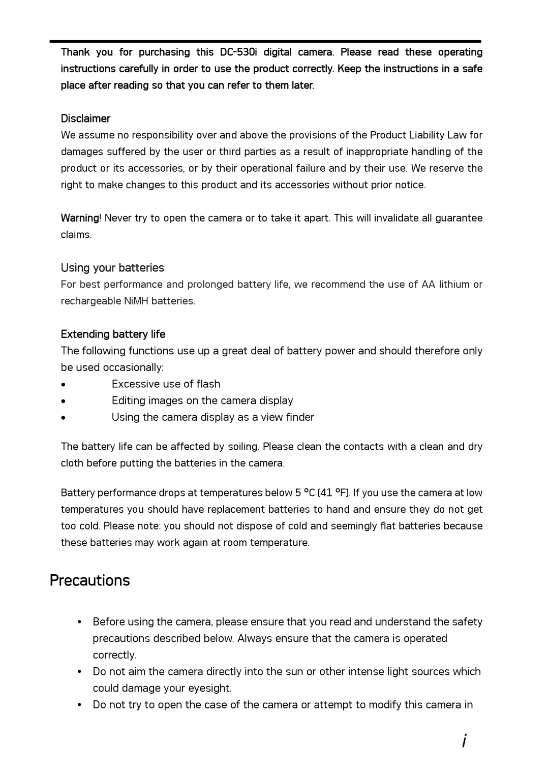 AGFA DC-530i user manual Precautions, Extending battery life 