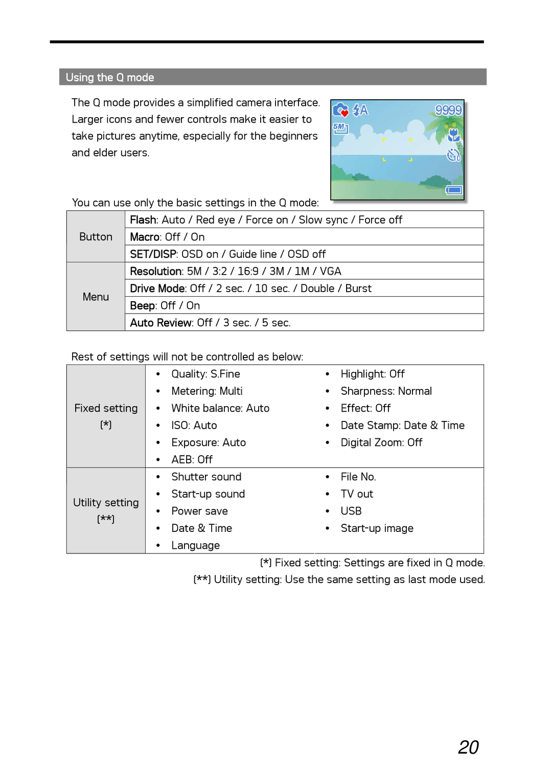 AGFA DC-530i user manual Using the Q mode 