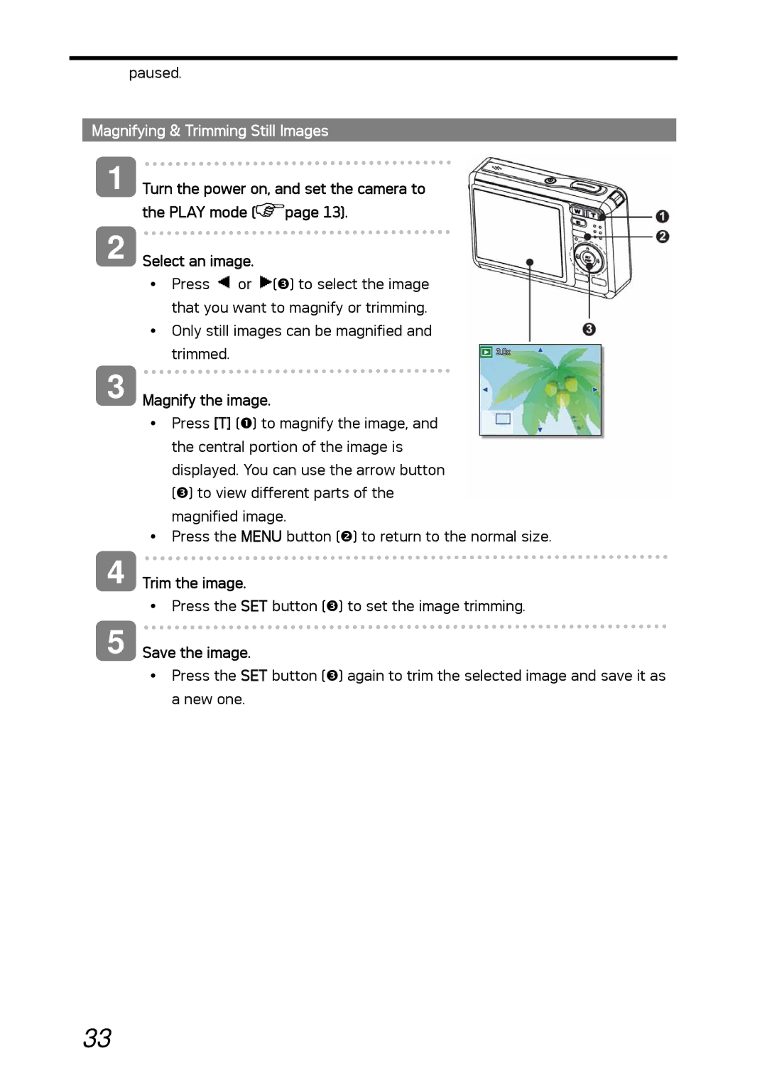 AGFA DC-530i user manual Magnifying & Trimming Still Images, Magnify the image, Trim the image, Save the image 