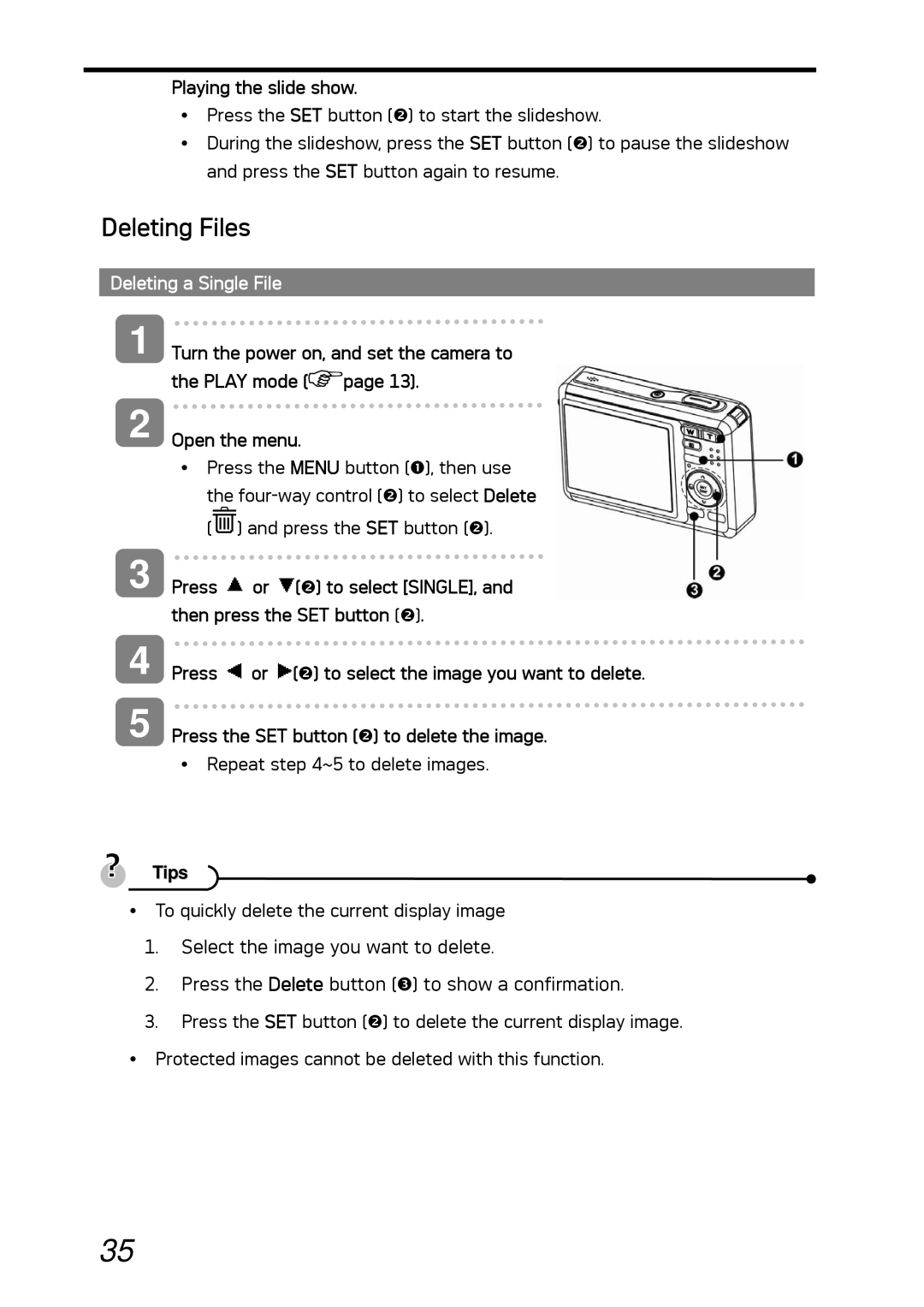 AGFA DC-530i user manual Deleting Files, Playing the slide show, Deleting a Single File 