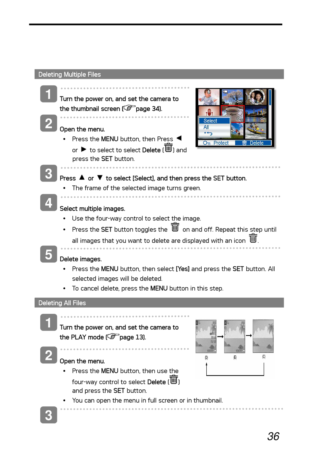 AGFA DC-530i Deleting Multiple Files, Press or to select Select, and then press the SET button, Select multiple images 