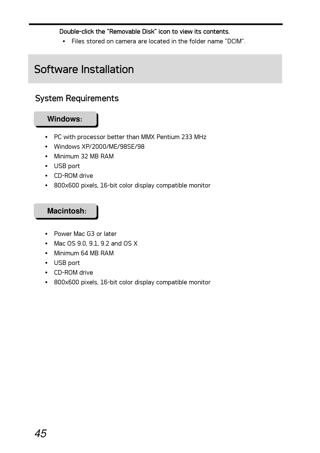 AGFA DC-530i Software Installation, System Requirements, Double-click the Removable Disk icon to view its contents 