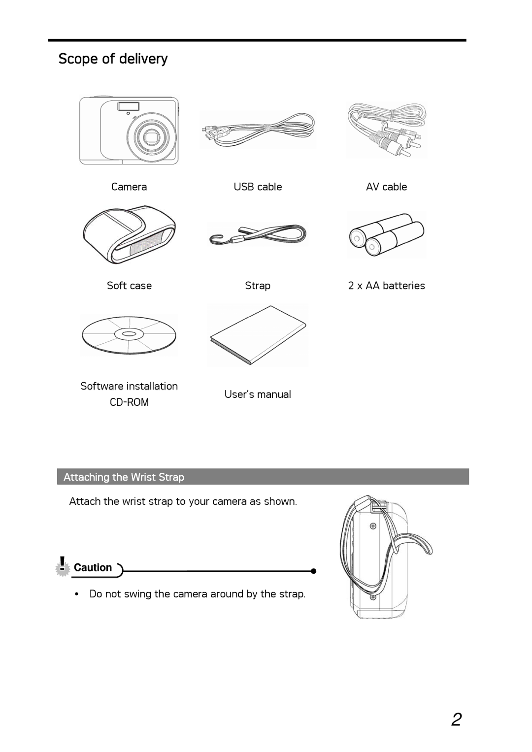 AGFA DC-530i user manual Scope of delivery, Attaching the Wrist Strap 