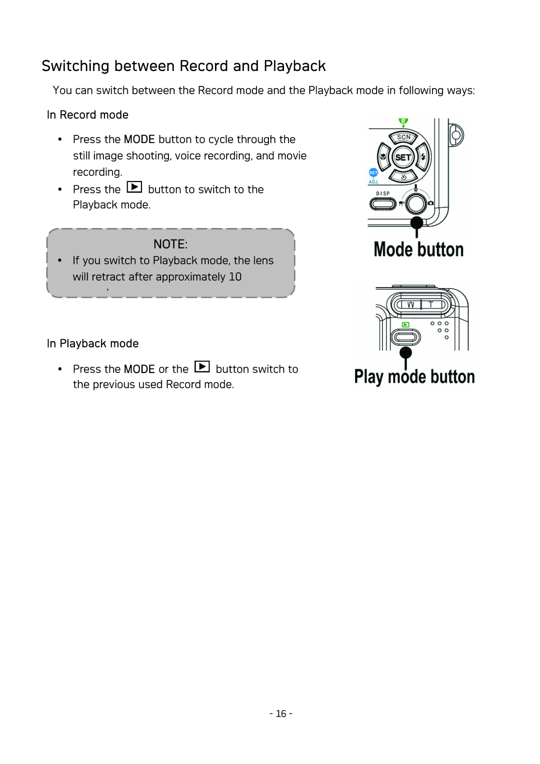 AGFA DC-533 user manual Switching between Record and Playback, Record mode, Playback mode 