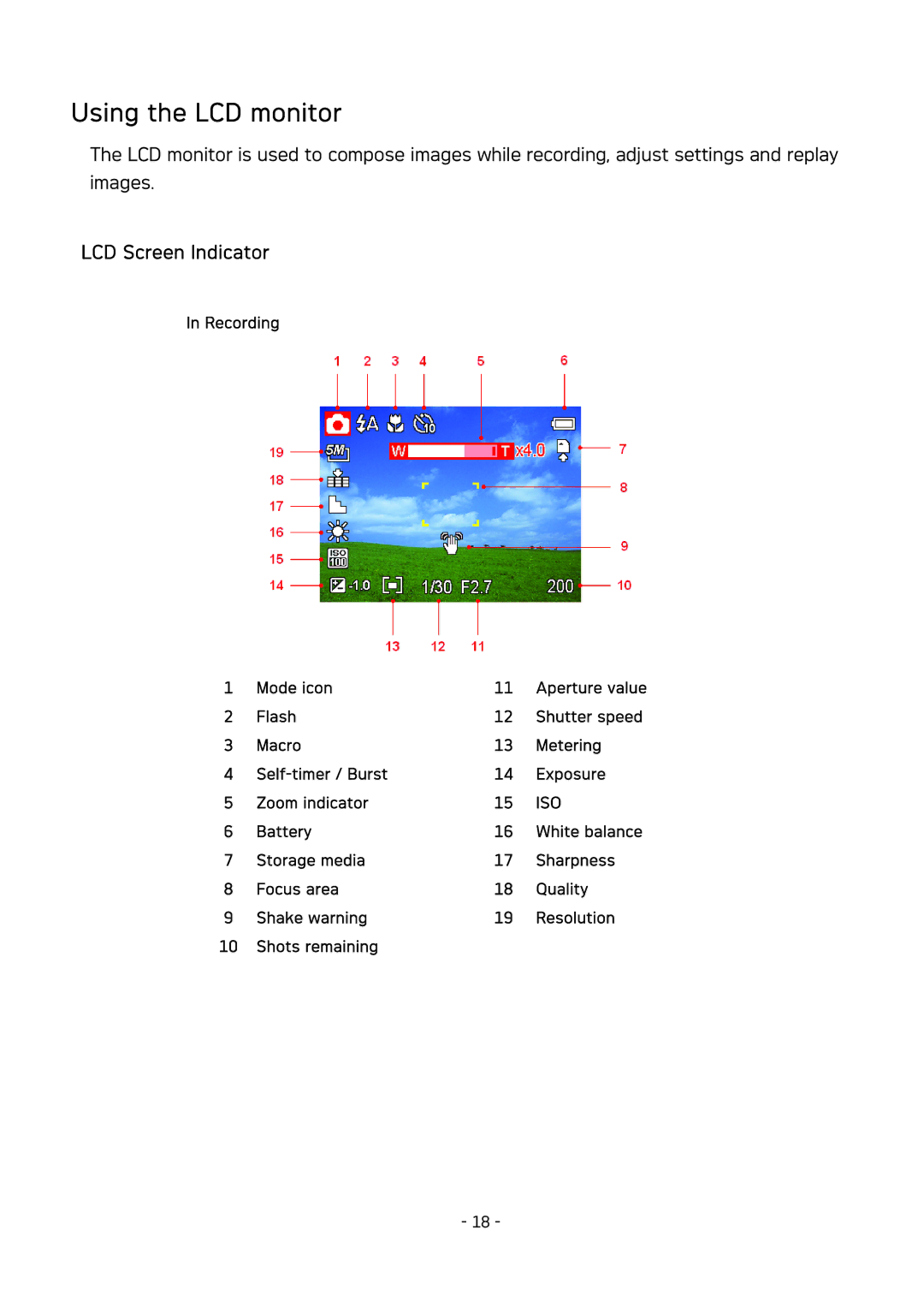 AGFA DC-533 user manual Using the LCD monitor, LCD Screen Indicator 