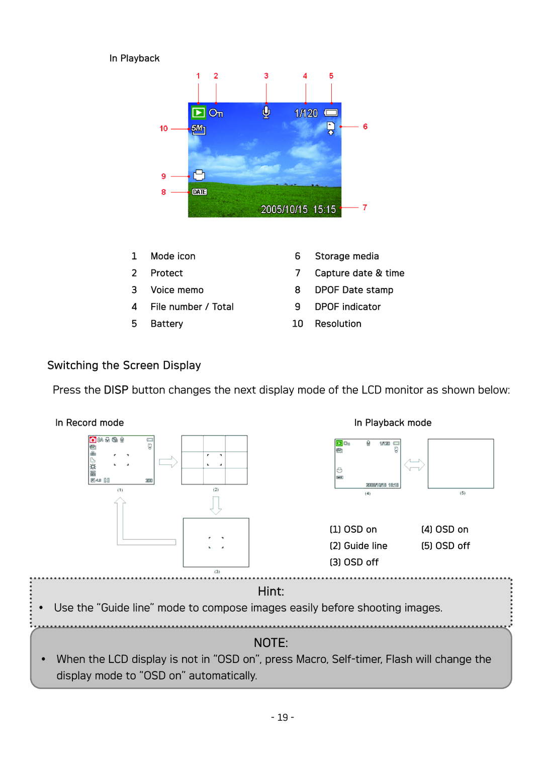 AGFA DC-533 user manual Switching the Screen Display 