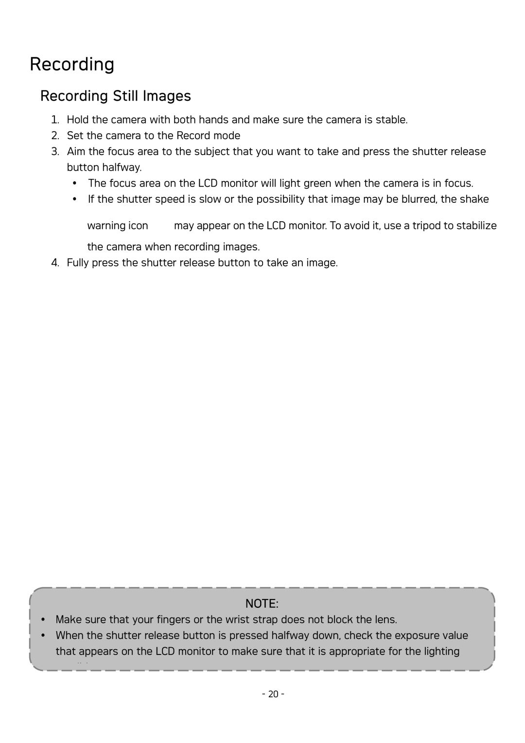 AGFA DC-533 user manual Recording Still Images 