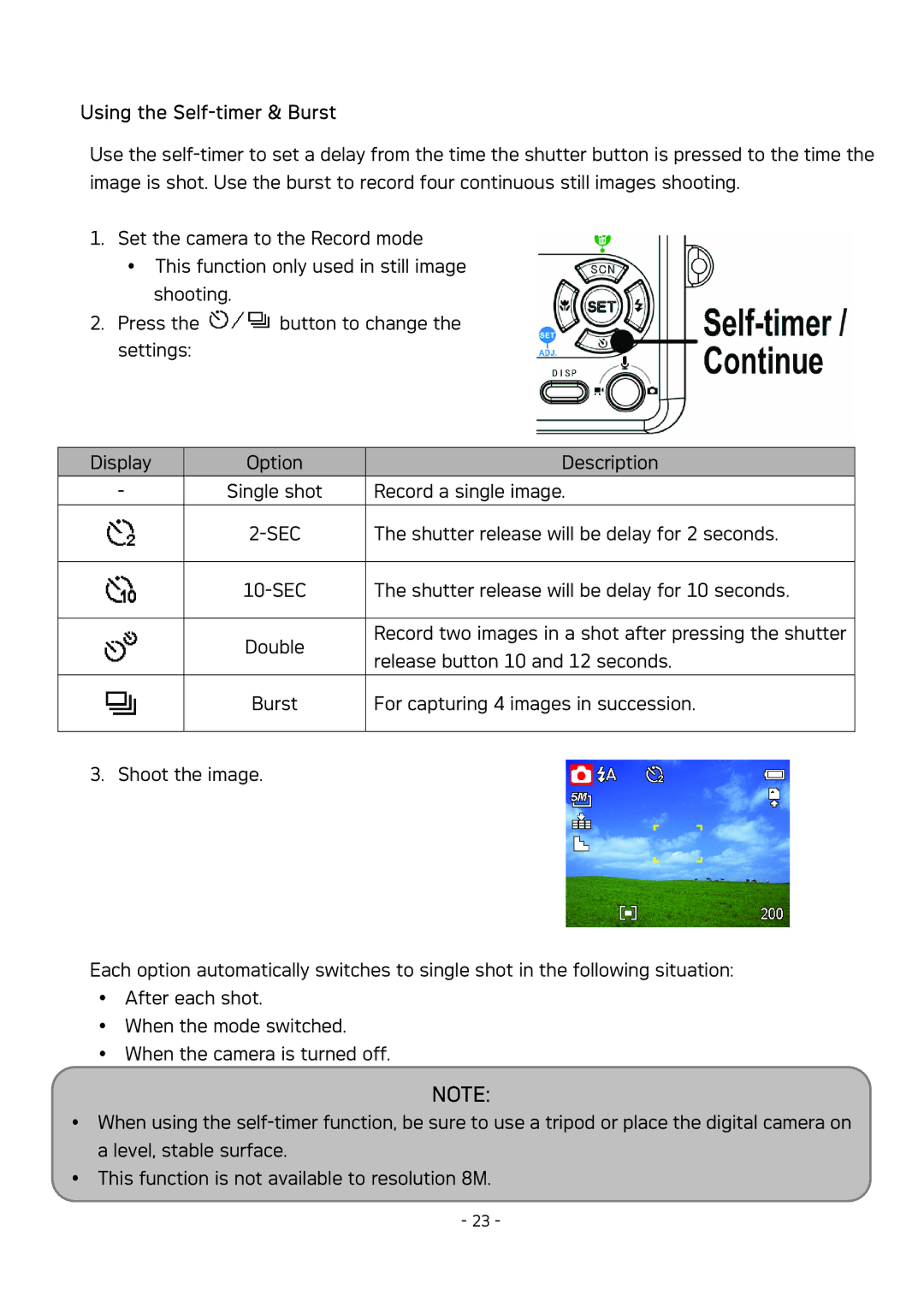 AGFA DC-533 user manual Using the Self-timer & Burst 