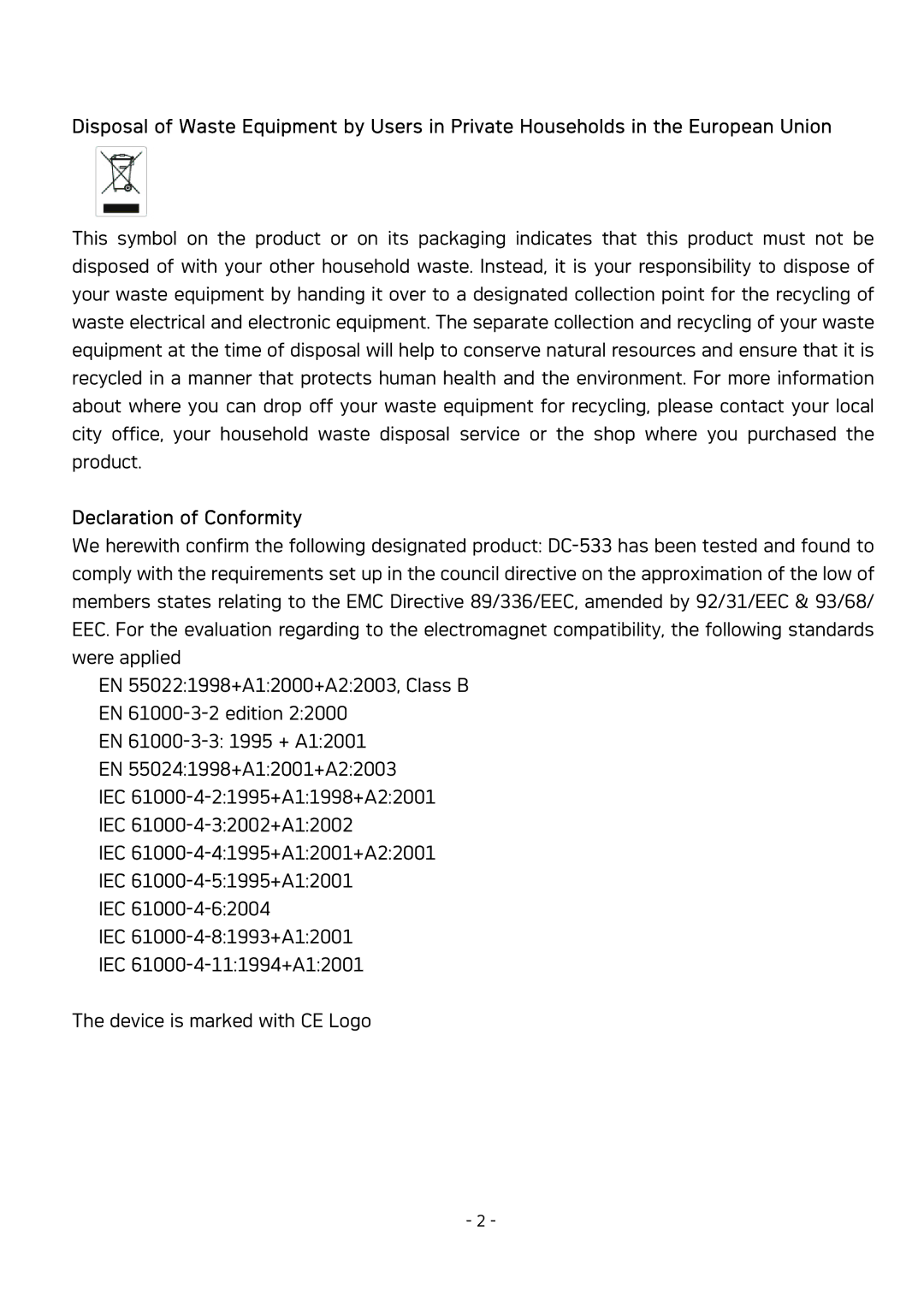 AGFA DC-533 user manual Declaration of Conformity 