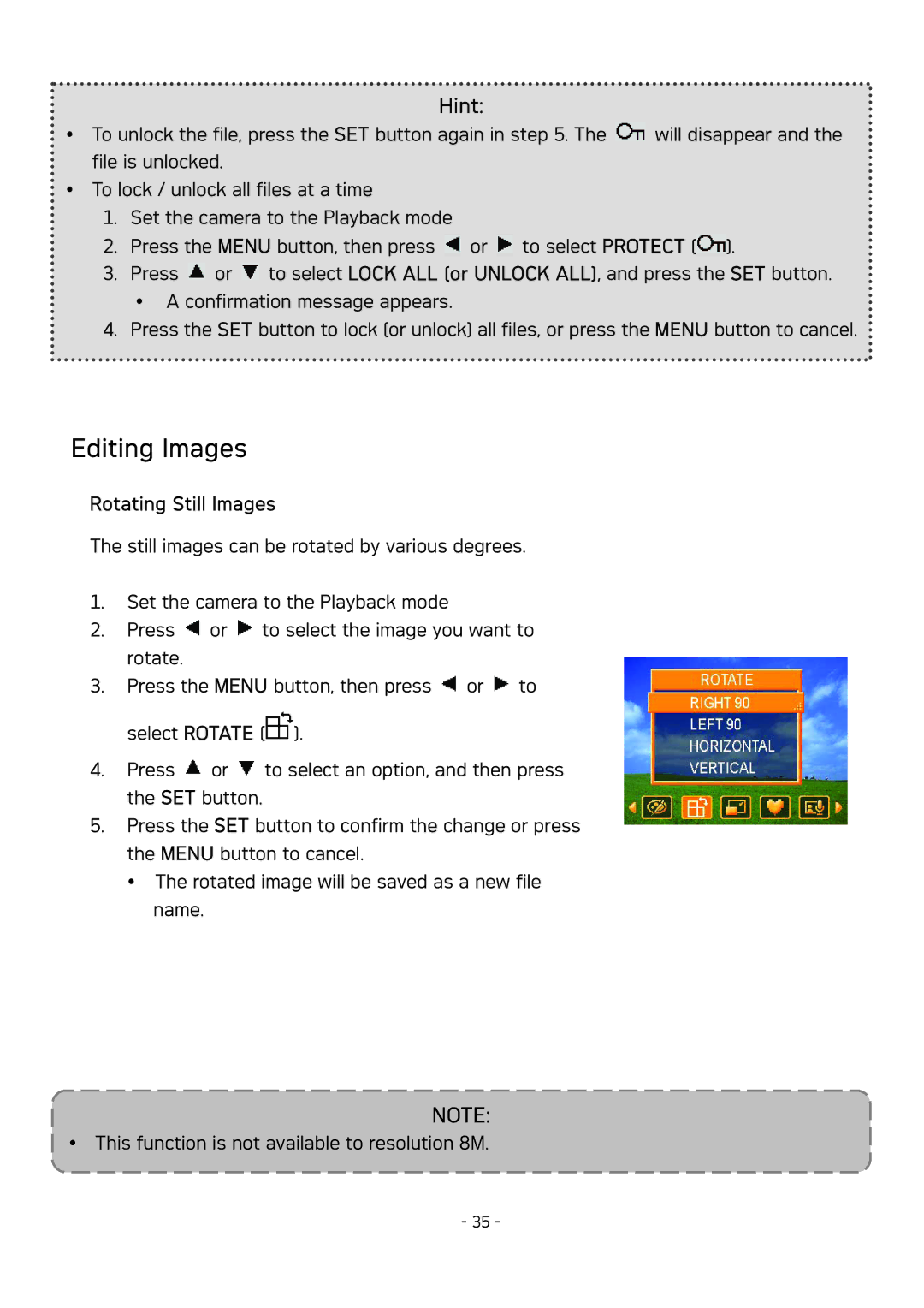 AGFA DC-533 user manual Editing Images, Rotating Still Images 