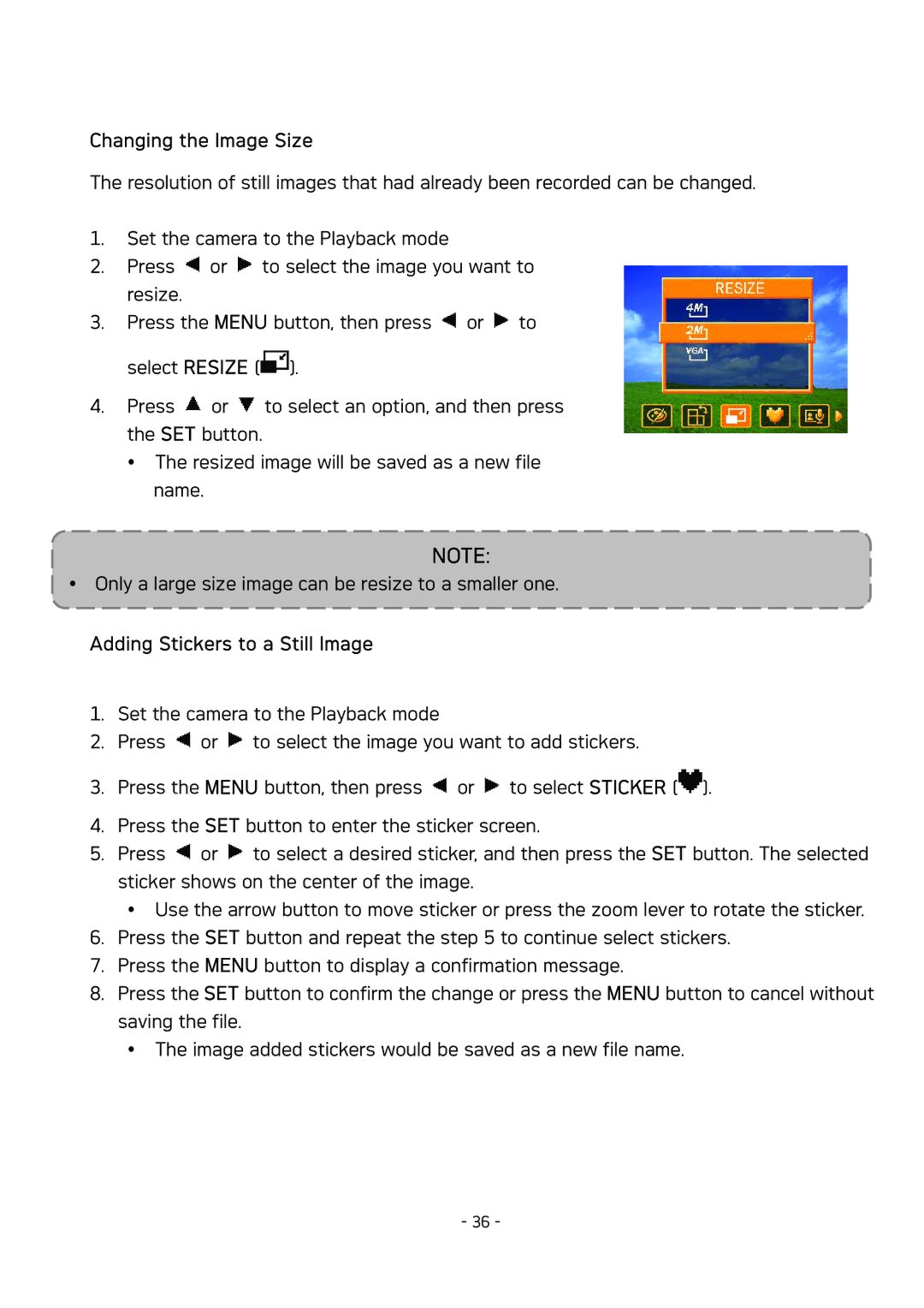 AGFA DC-533 user manual Changing the Image Size, Adding Stickers to a Still Image 