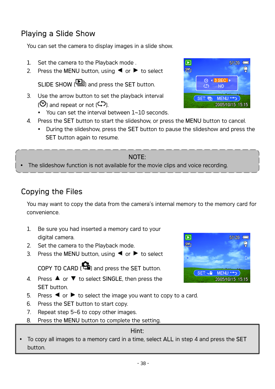 AGFA DC-533 user manual Playing a Slide Show, Copying the Files 