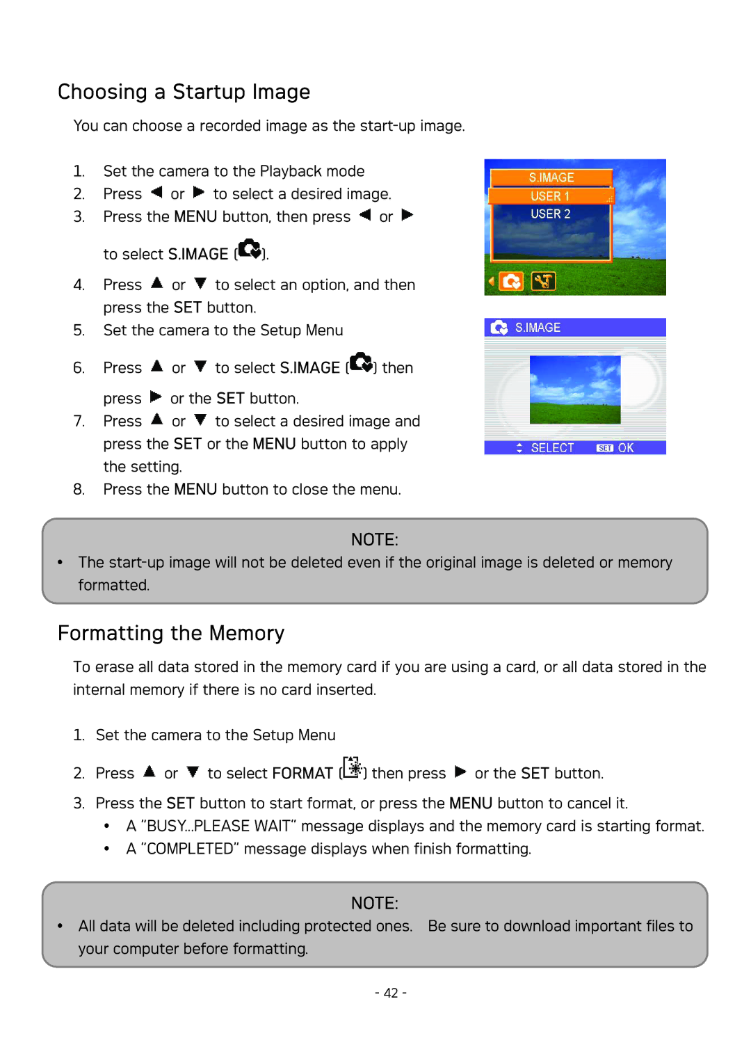 AGFA DC-533 user manual Choosing a Startup Image, Formatting the Memory 