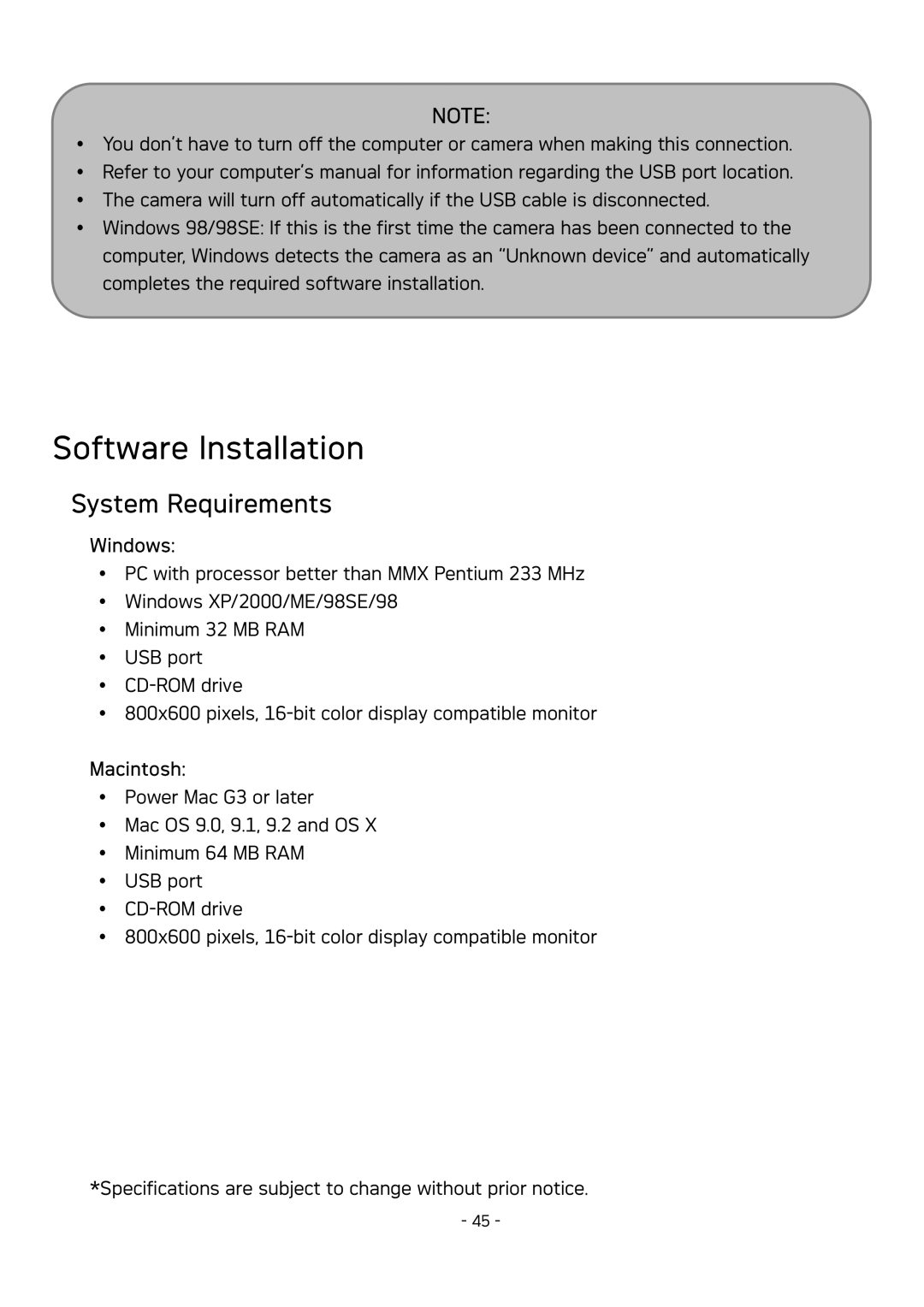 AGFA DC-533 user manual Software Installation, System Requirements, Windows, Macintosh 