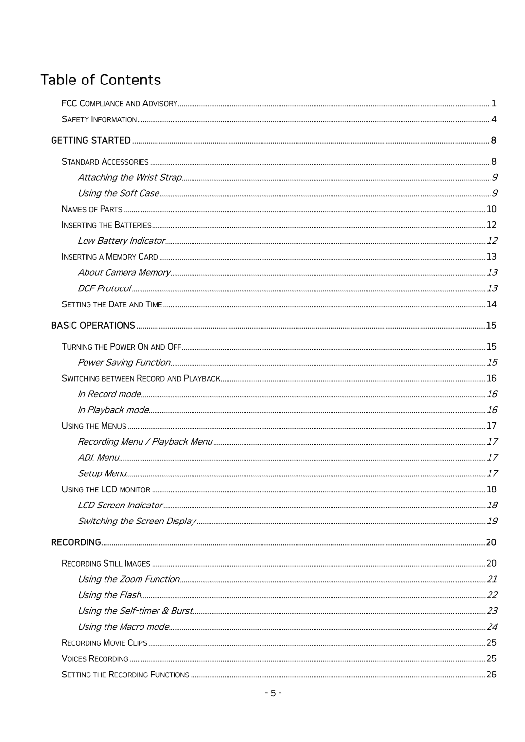 AGFA DC-533 user manual Table of Contents 