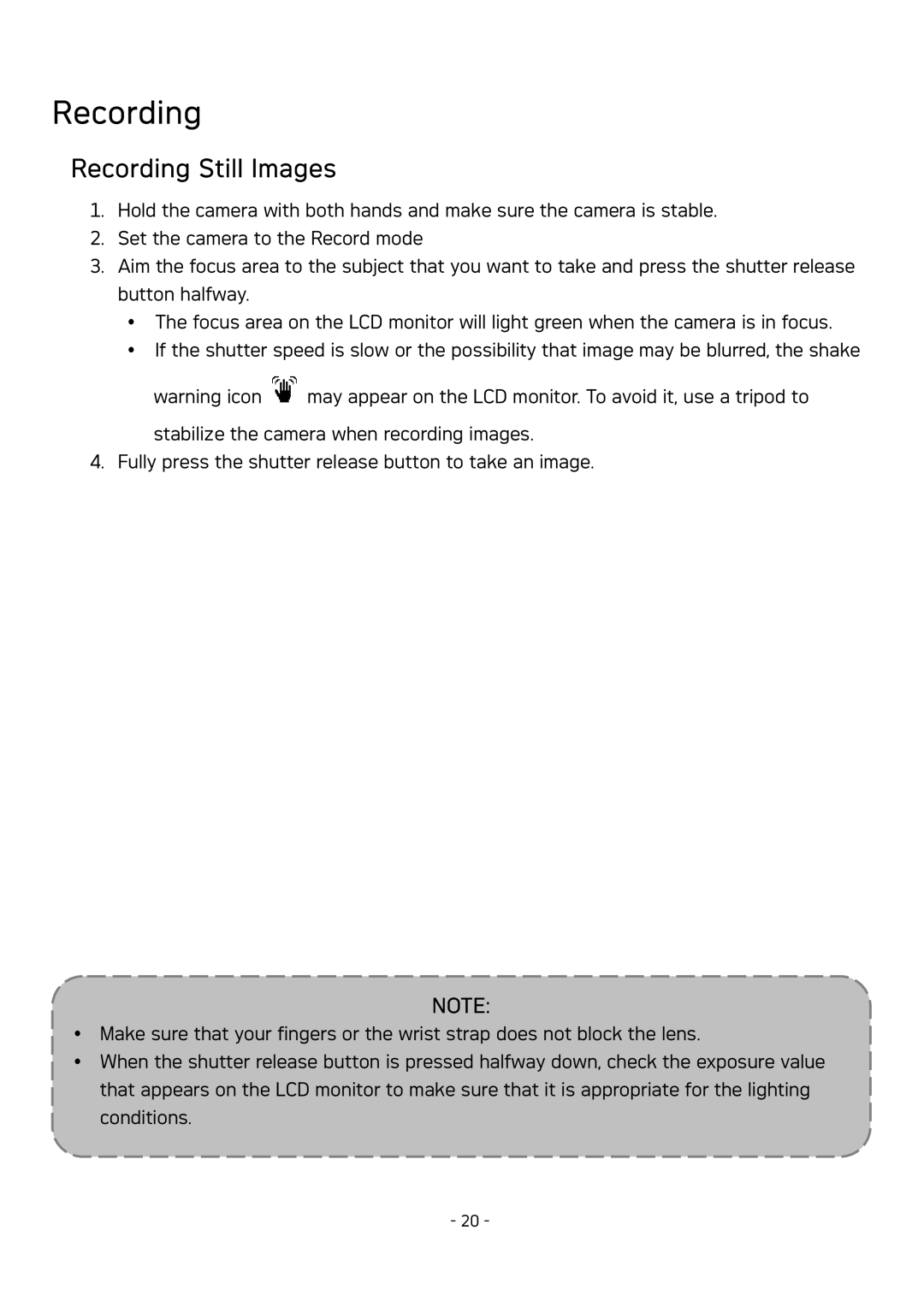 AGFA DC-630 user manual Recording Still Images 