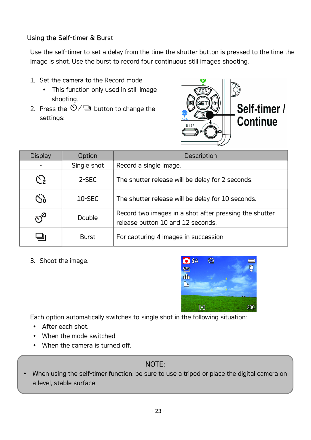 AGFA DC-630 user manual Using the Self-timer & Burst, Sec 