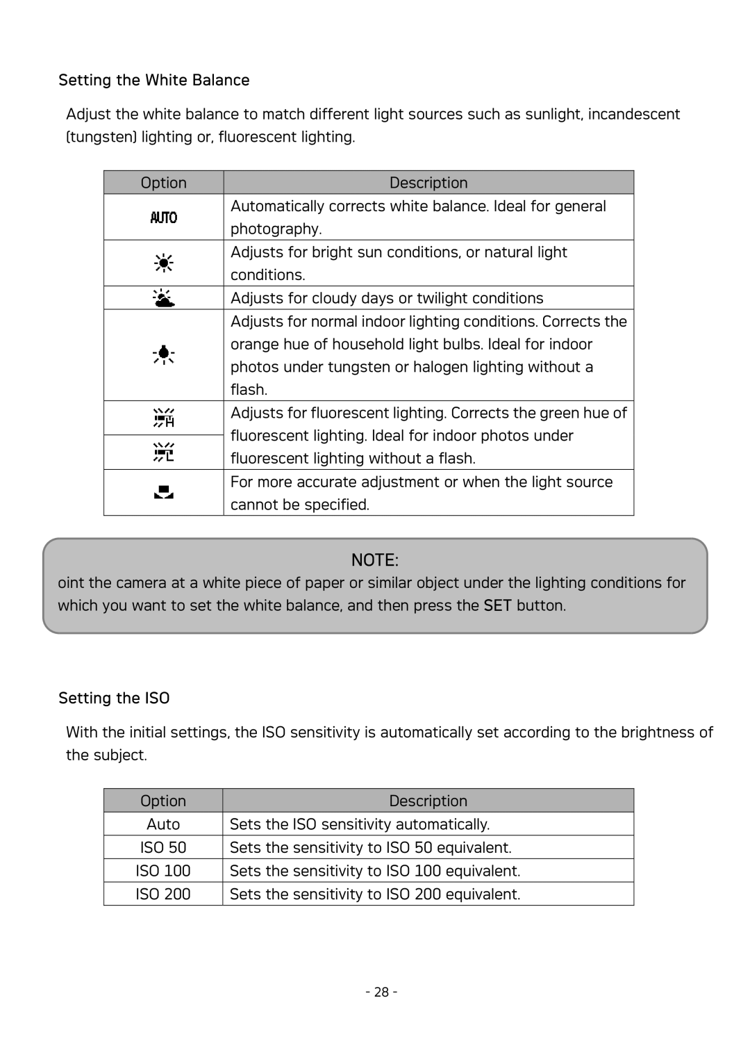 AGFA DC-630 user manual Setting the White Balance, Setting the ISO 