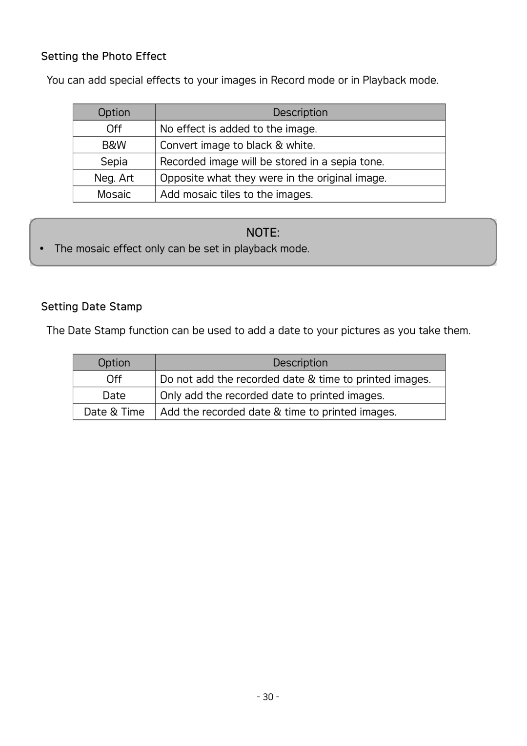 AGFA DC-630 user manual Setting the Photo Effect, Setting Date Stamp 