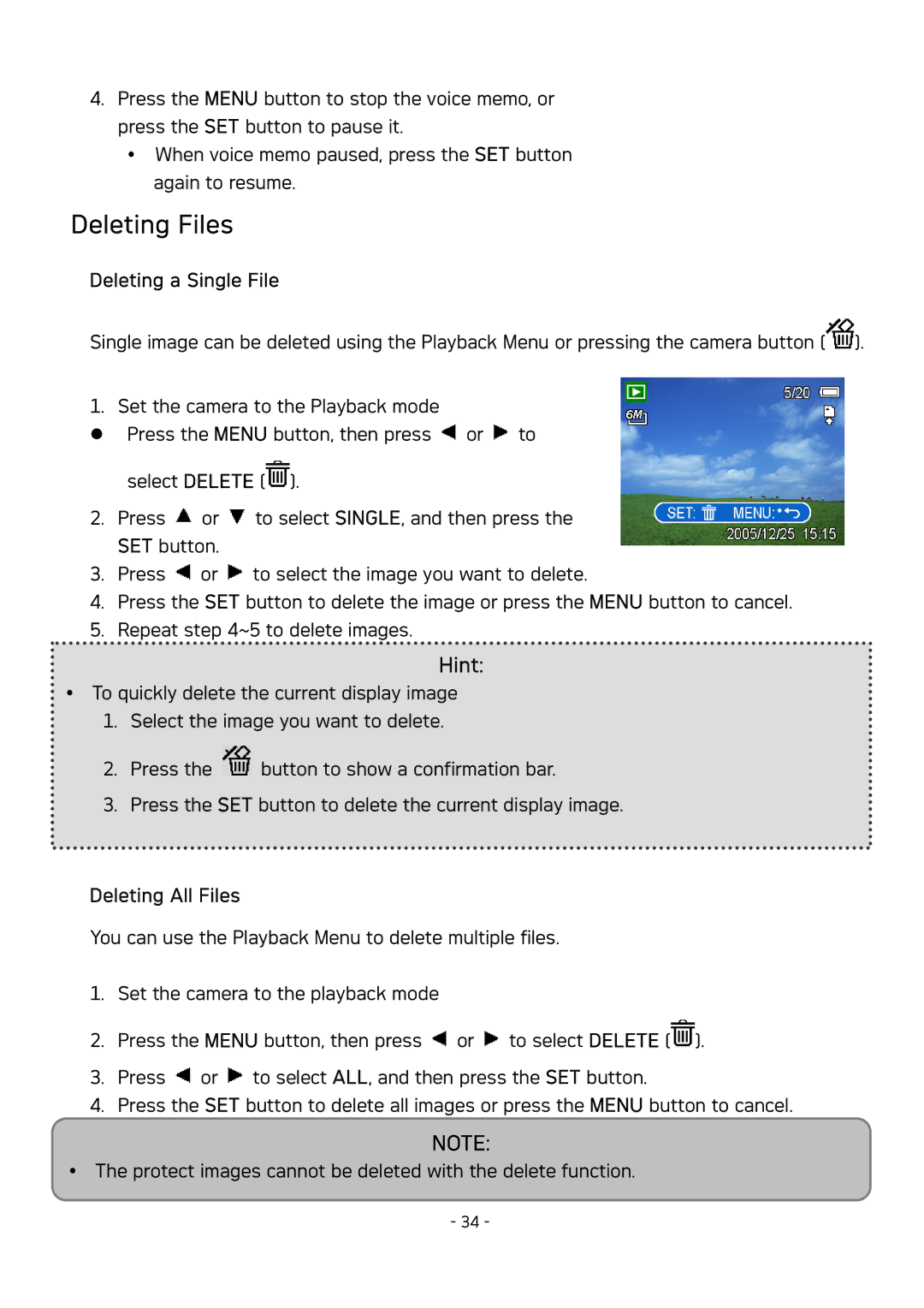 AGFA DC-630 user manual Deleting Files, Deleting a Single File, Deleting All Files 