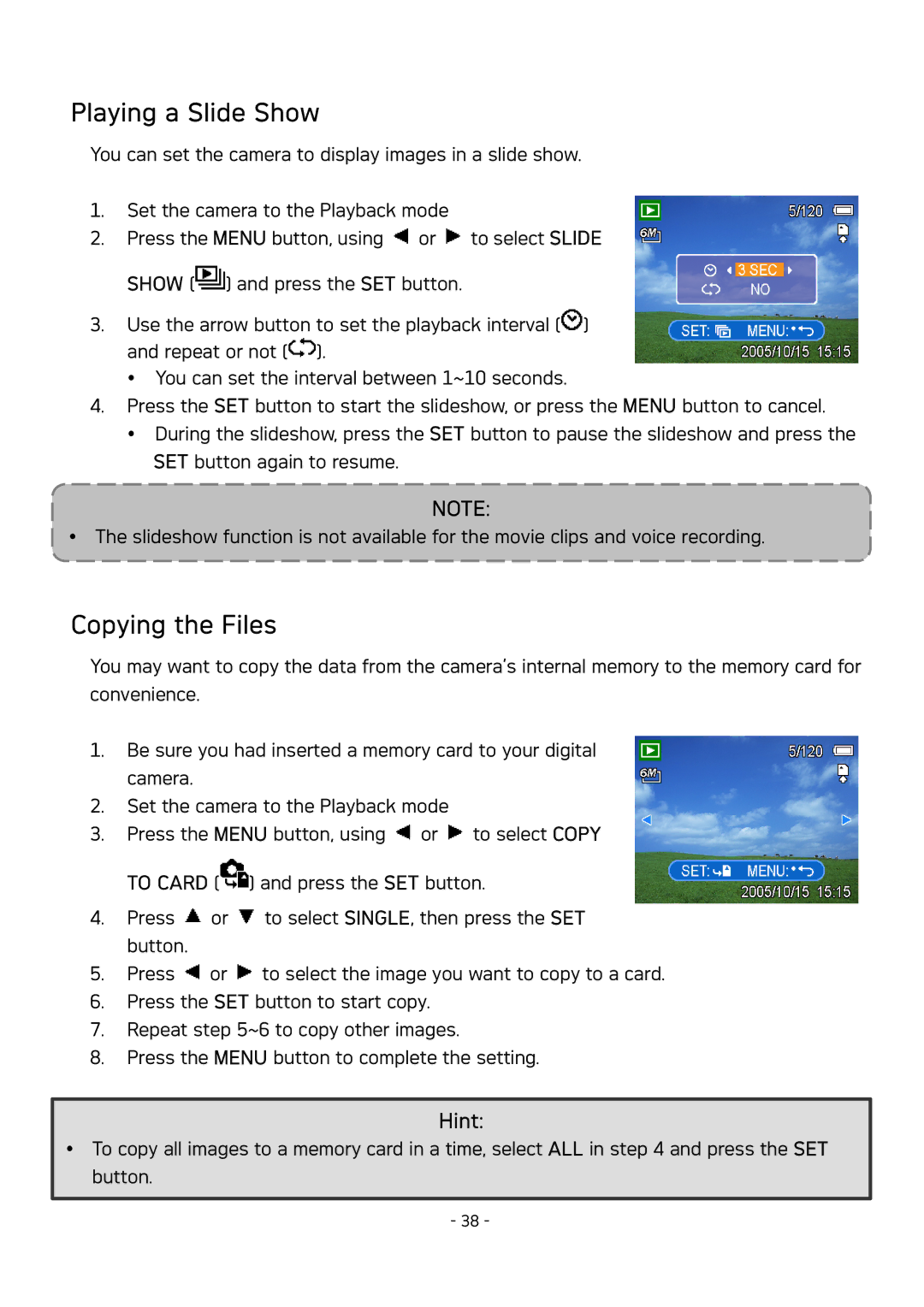 AGFA DC-630 user manual Playing a Slide Show, Copying the Files 