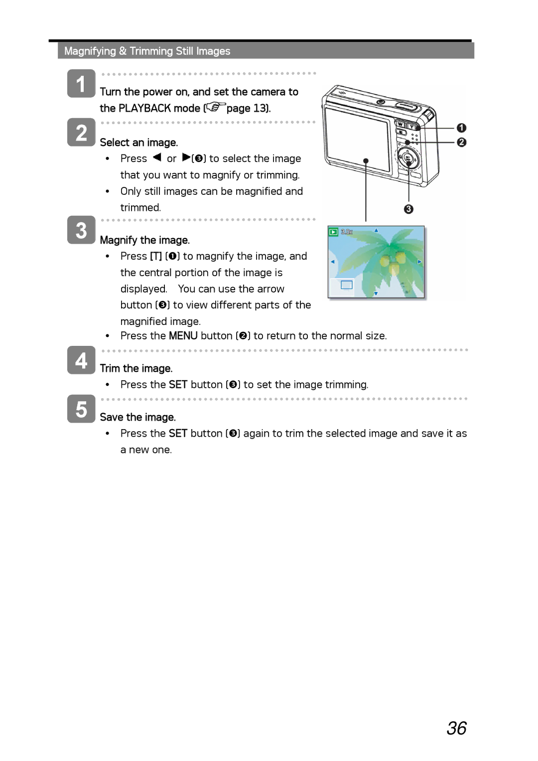 AGFA DC-630i manual Magnifying & Trimming Still Images, Magnify the image, Trim the image, Save the image 