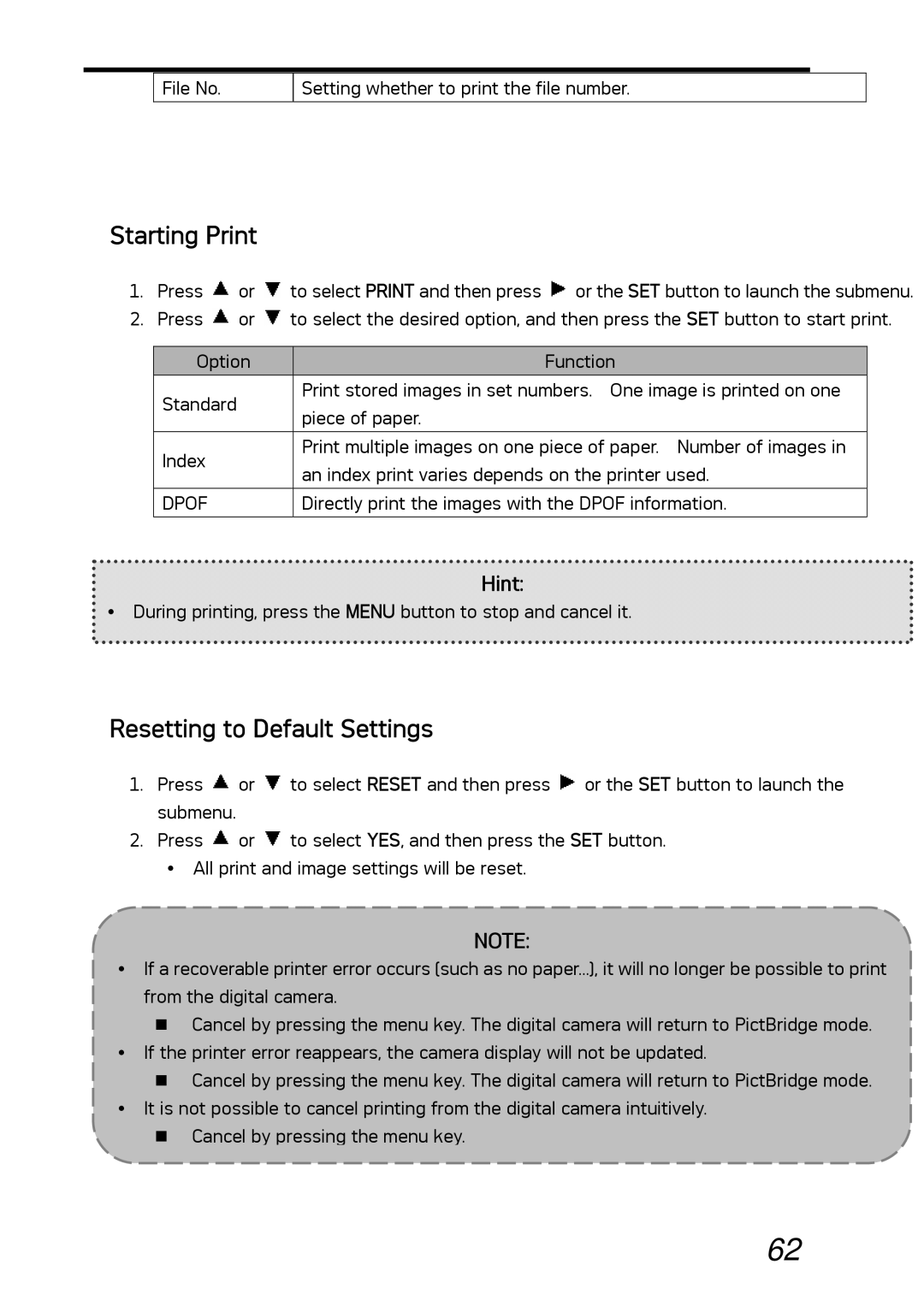 AGFA DC-630i manual Starting Print, Resetting to Default Settings 