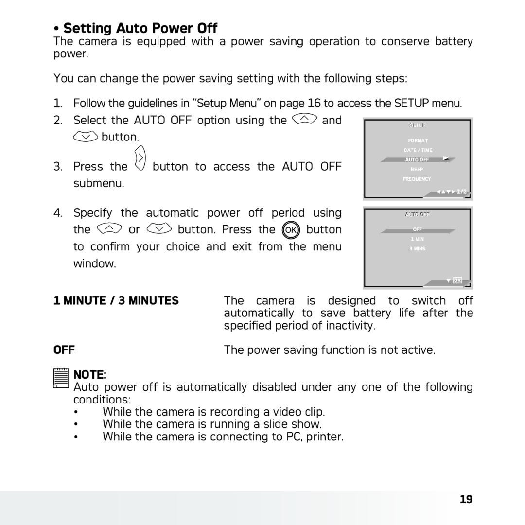 AGFA DC-630x user manual Setting Auto Power Off 