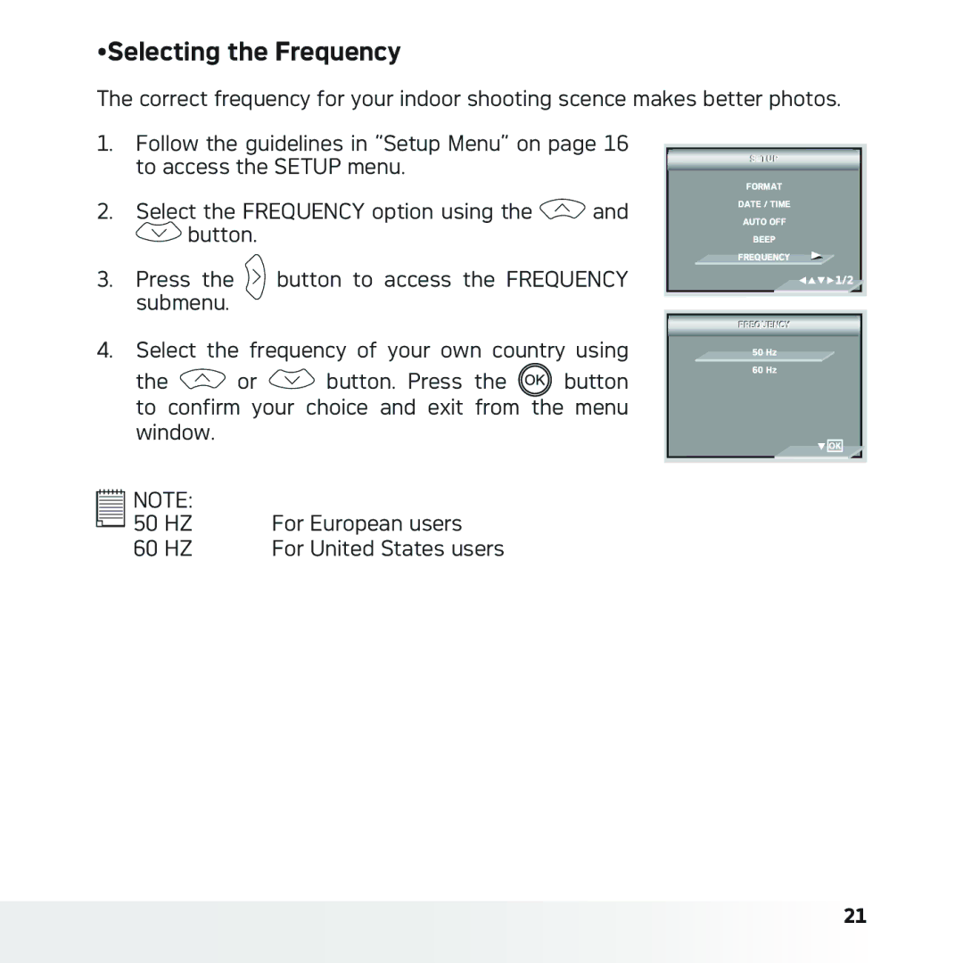 AGFA DC-630x user manual Selecting the Frequency 