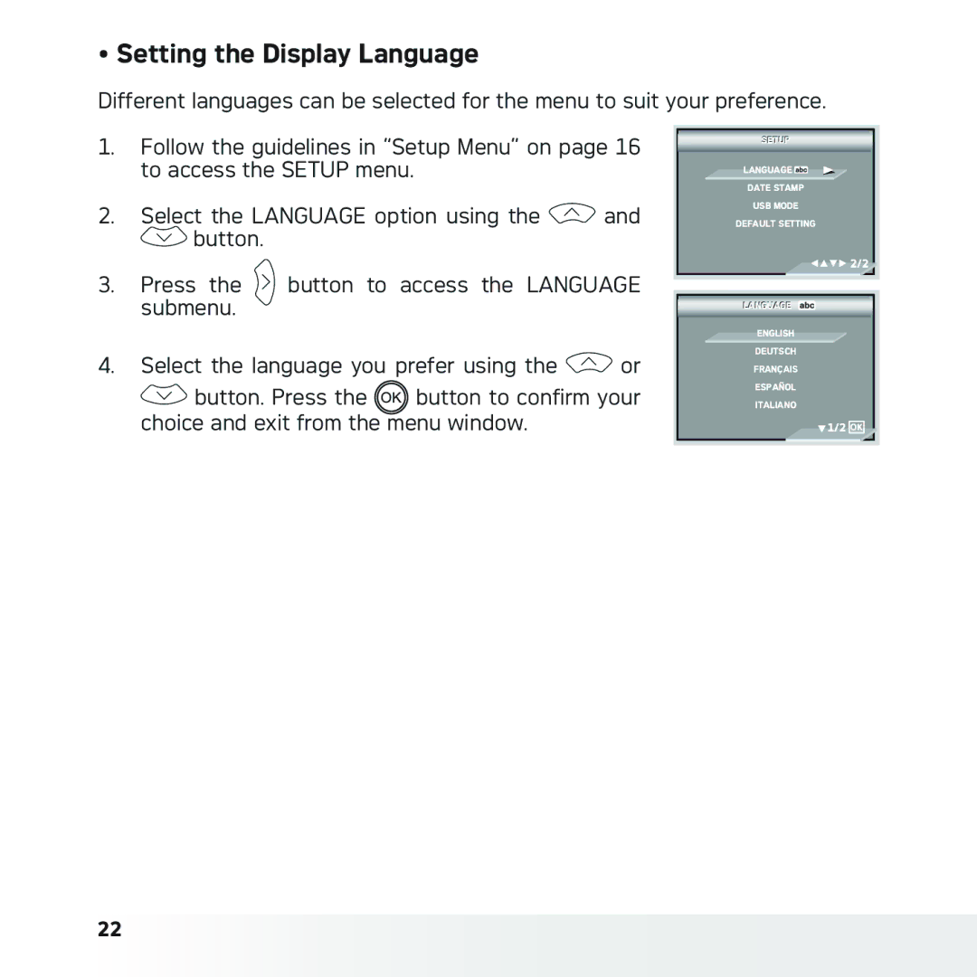 AGFA DC-630x user manual Setting the Display Language 