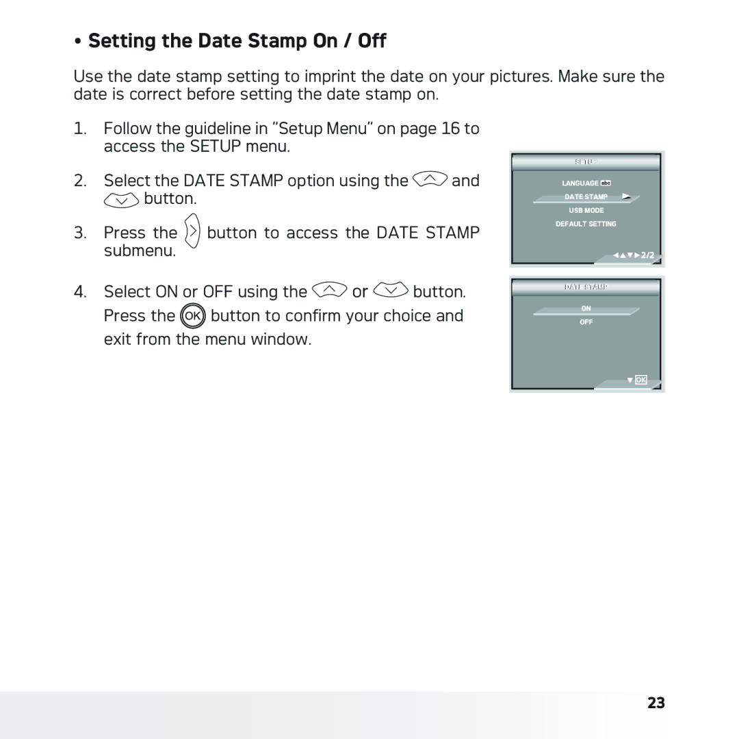 AGFA DC-630x user manual Setting the Date Stamp On / Off 