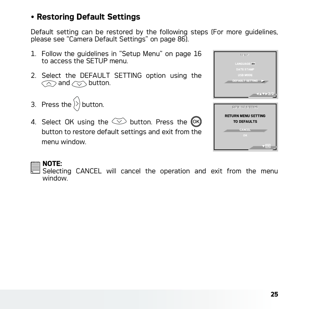 AGFA DC-630x user manual Restoring Default Settings 