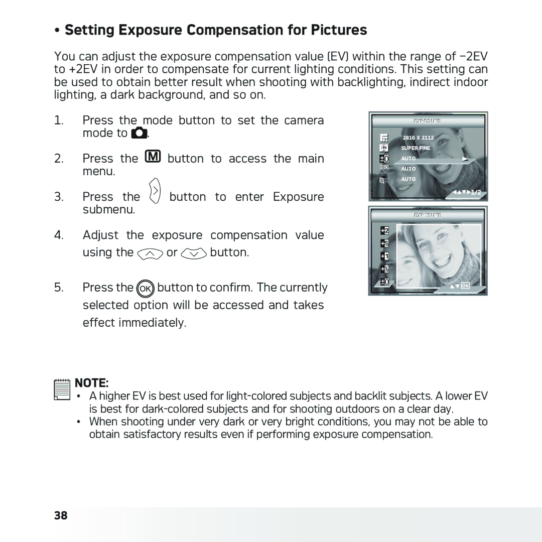 AGFA DC-630x user manual Setting Exposure Compensation for Pictures 