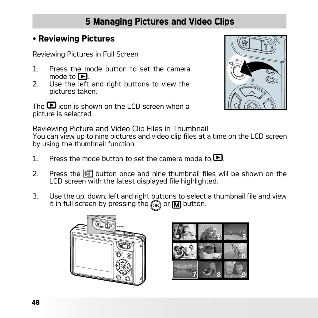 AGFA DC-630x user manual Managing Pictures and Video Clips, Reviewing Pictures 