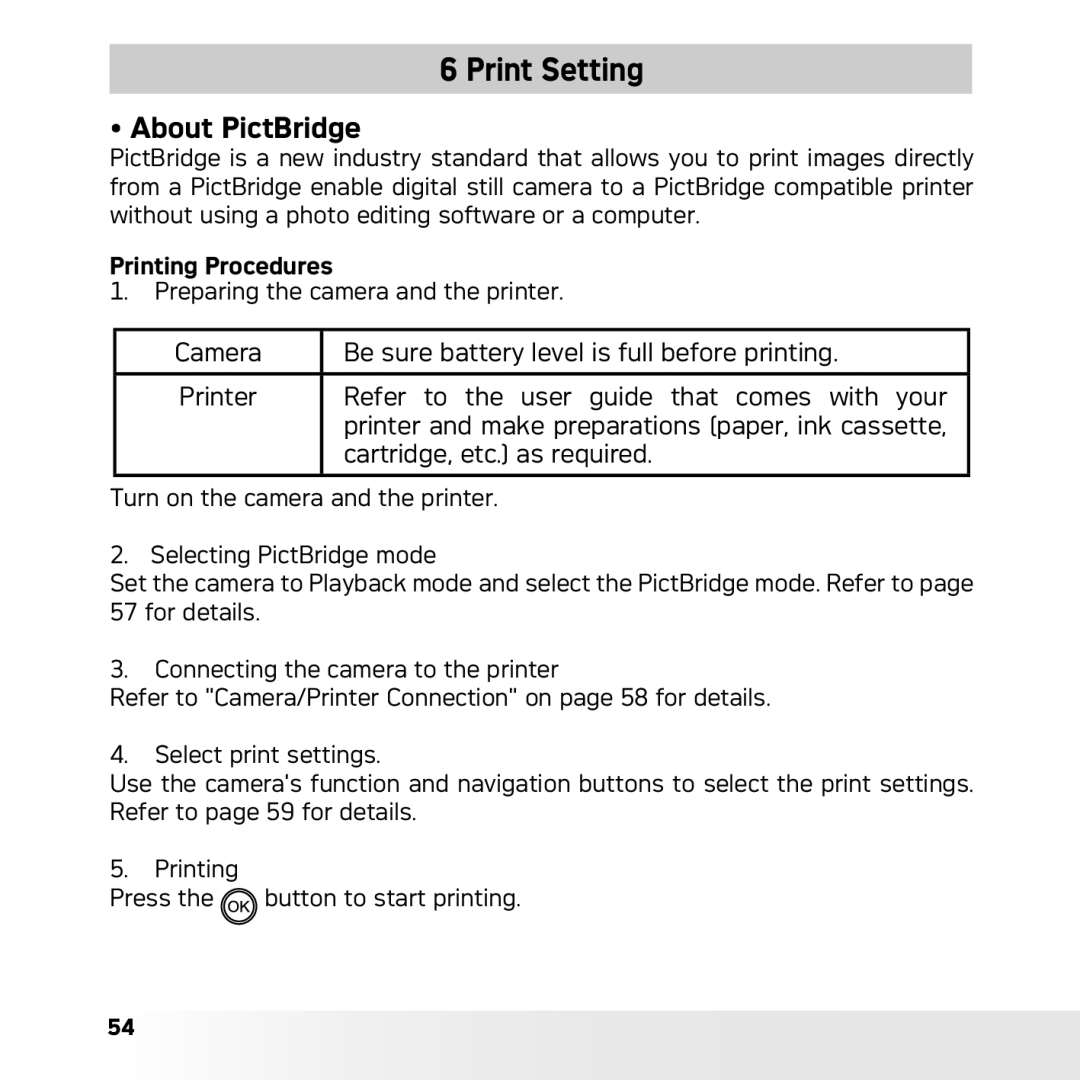 AGFA DC-630x user manual Print Setting, About PictBridge, Printing Procedures 